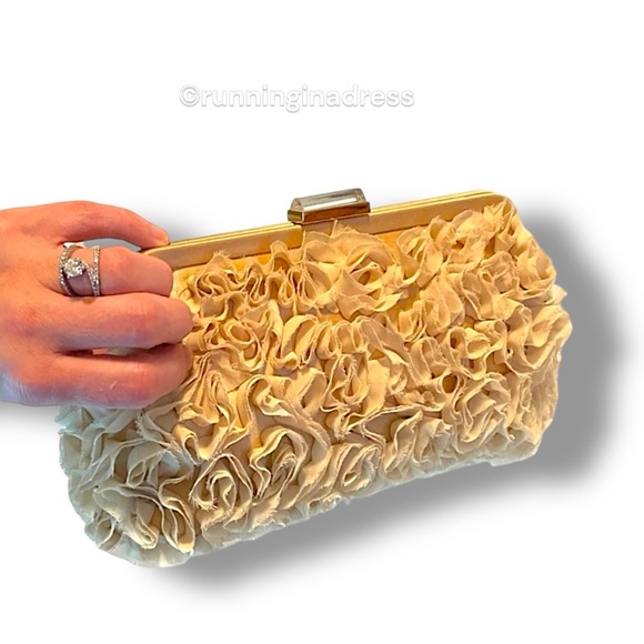 Frenchi Handbags - NWOT Franchi Rosette Evening Bag Clutch In Cream & Gold